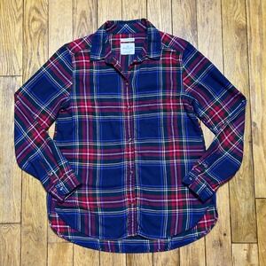 American Eagle Ahh-Mazingly Soft Plaid Flannel Shirt Navy Red Boyfriend Fit Med